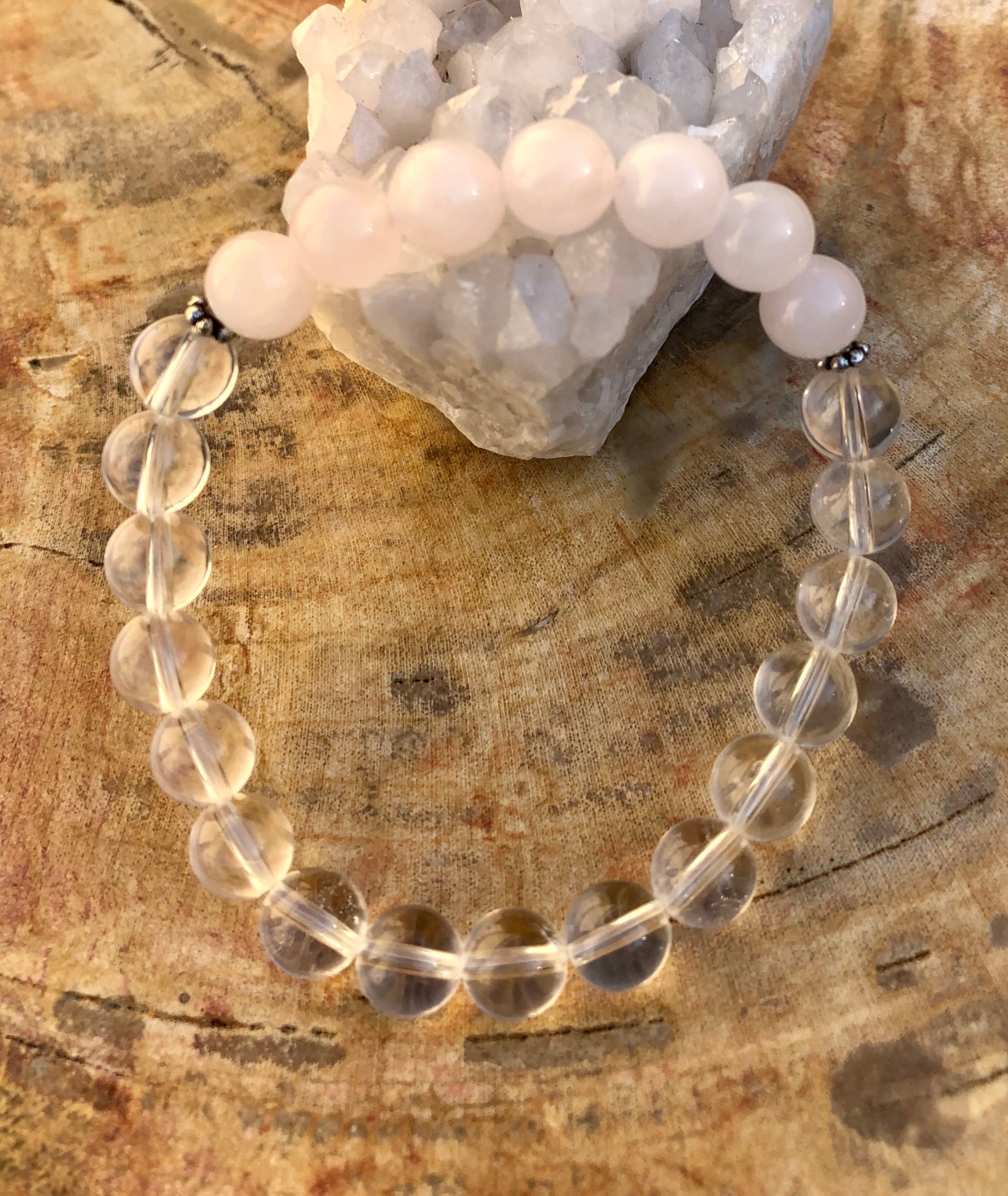 Rose Quartz & Crystal Quartz Stretch Bracelet! Genuine Gemstones!