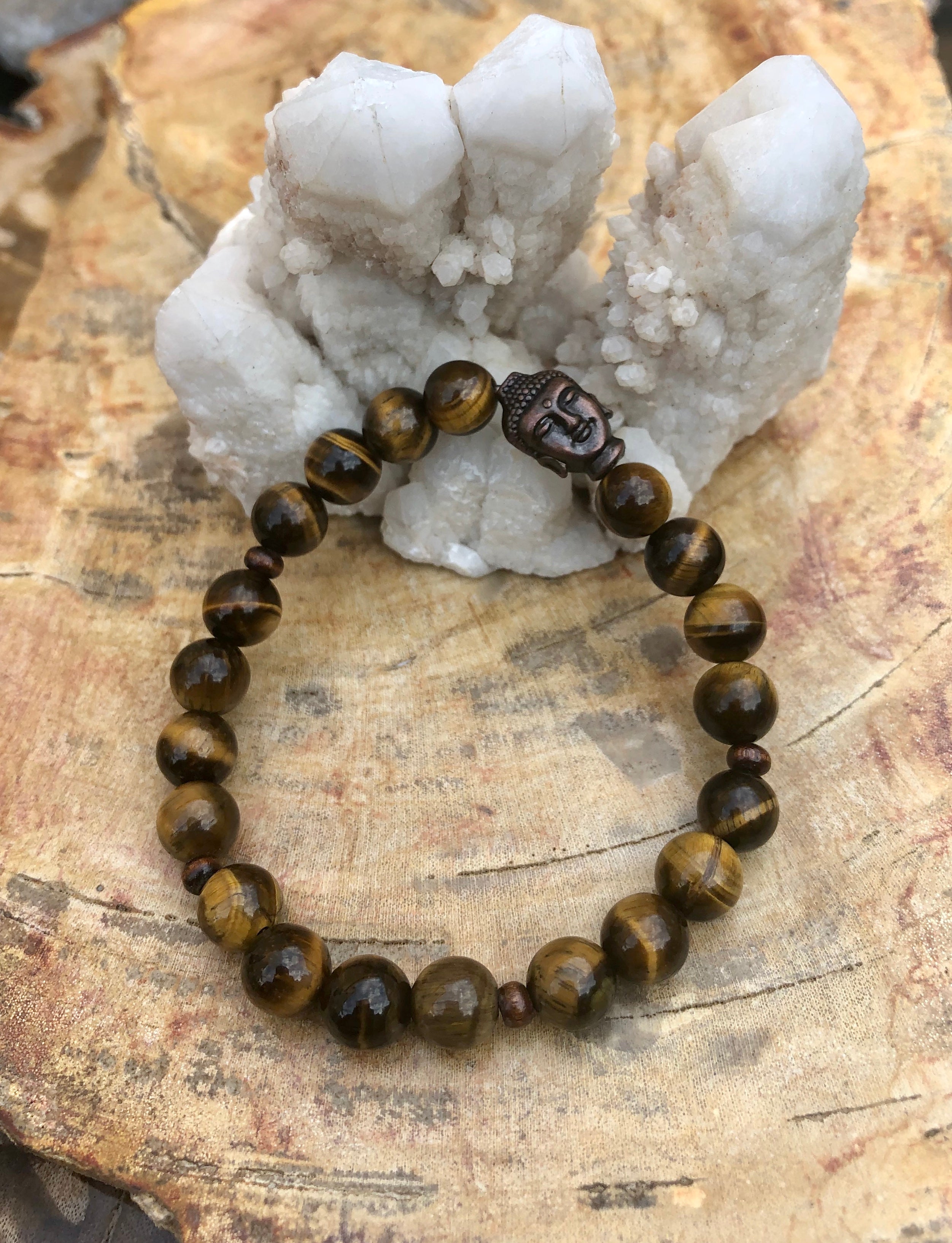 Tiger Eye & Buddha Gemstone Bracelet! Natural Gemstones!